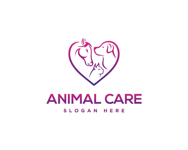 Corazón veterinario de perro y gato Vector de diseño de logotipo de amor animal