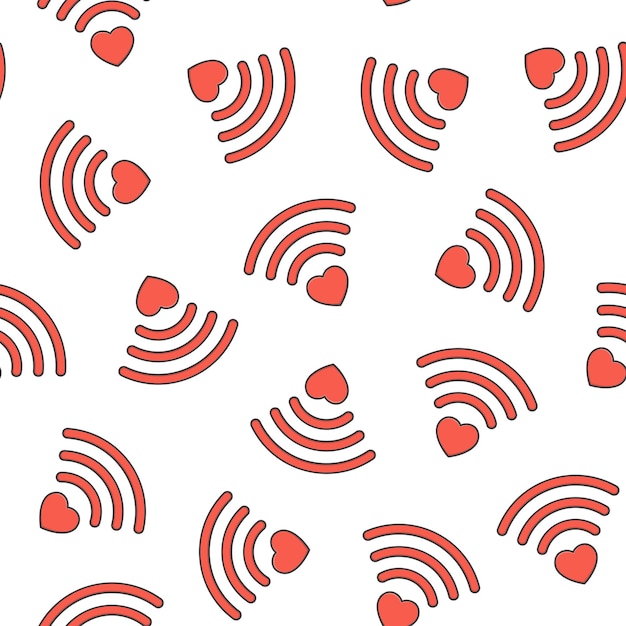 Corazón wifi de patrones sin fisuras sobre un fondo blanco. ilustración de vector de icono de señal de corazón y wifi