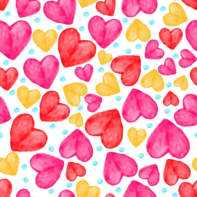 Vector corazones de acuarela rojo, rosa y amarillo, dibujos sin costura, ilustraciones vectoriales dibujadas a mano.