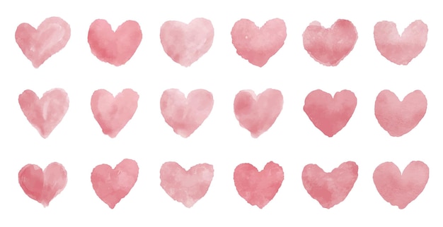 Corazones de acuarela sobre fondo blanco ilustración vectorial