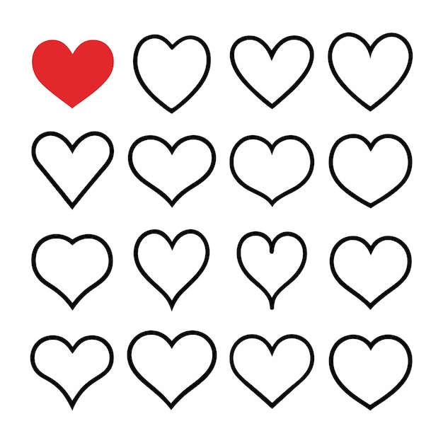 Corazones de amor dibujados a mano vectores de conjunto de forma y vectores de colección de corazones únicos y simples aislados