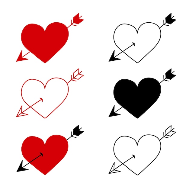 Corazones atravesados por una flecha Conjunto de vectores de corazones