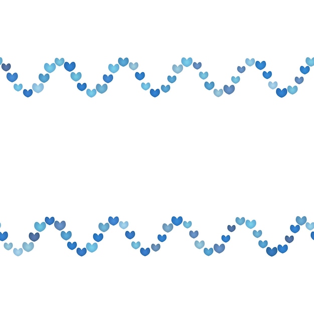 Vector corazones azules borde horizontal sin costuras patrón vectorial repetitivo en forma de onda