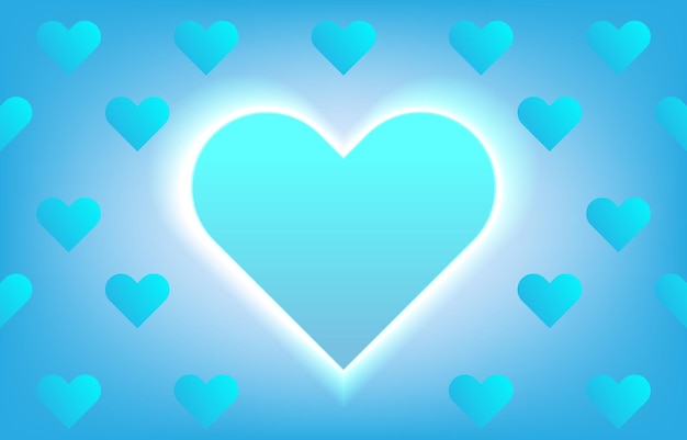 Corazones azules brillantes Símbolo de corazón de neón Signo de corazón brillante sobre fondo azul Diseño para el Día de San Valentín