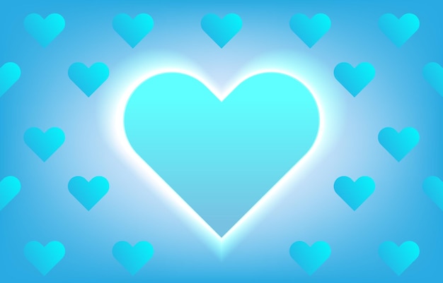 Vector corazones azules brillantes símbolo de corazón de neón signo de corazón brillante sobre fondo azul diseño para el día de san valentín