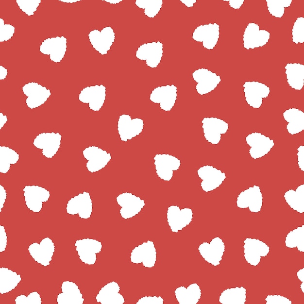 Corazones blancos repetidos sobre un fondo rojo Lindo patrón sin costuras Estampado romántico sin fin Ilustración vectorial