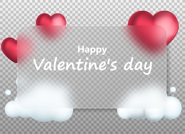 Corazones borrosos Diseño de tarjeta cuadrada de cristal transparente Día de San Valentín Marco transparente de cristal para texto Ilustración vectorial