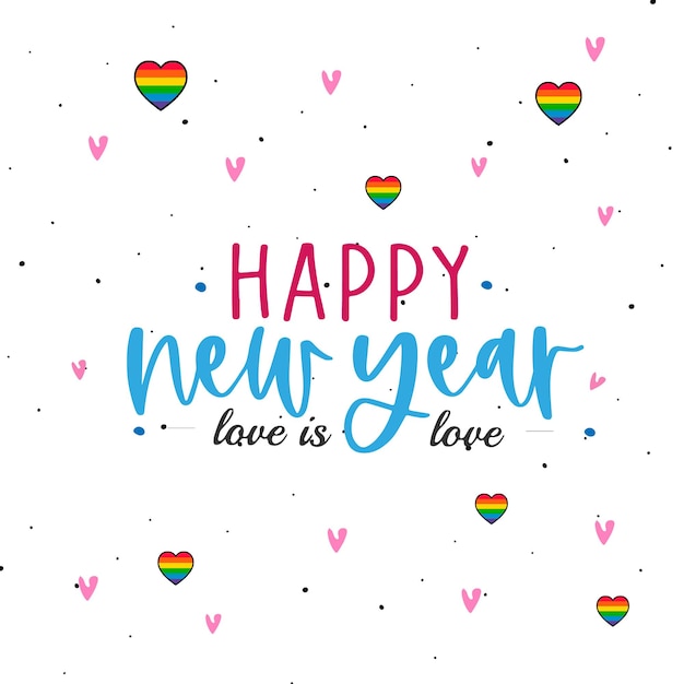 Corazones en color del arco iris lgbt feliz año nuevo amor es amor