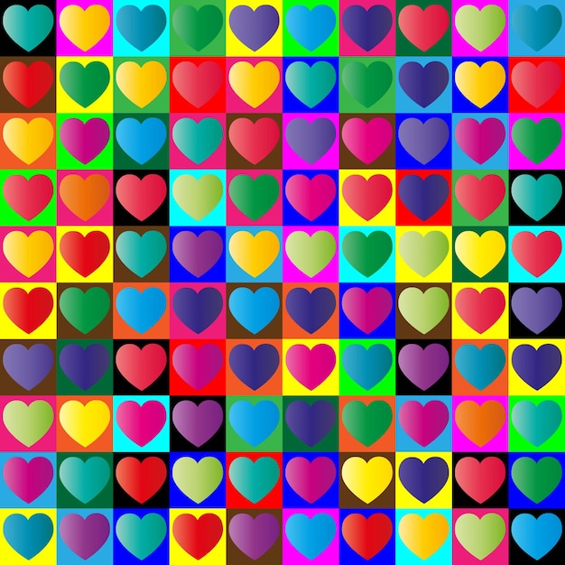 Vector corazones de colores diseño estilo retro