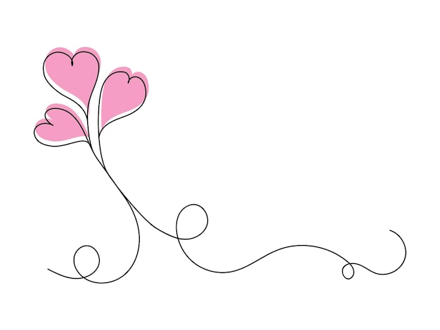 Corazones continuo una línea de arte dibujo corazón amor pareja contorno artístico aislado