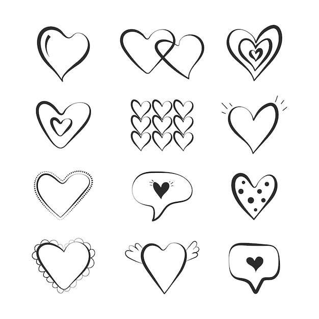 Vector corazones de contorno vectorial