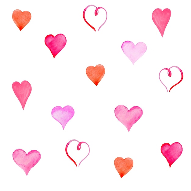 Corazones, corazones coloridos, fondo del día de San Valentín, ilustración acuarela