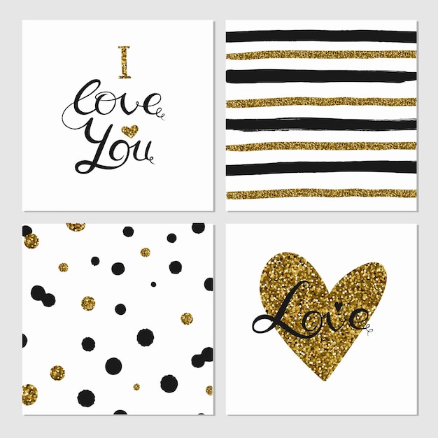 Corazones y decoraciones románticas vector negro y oro