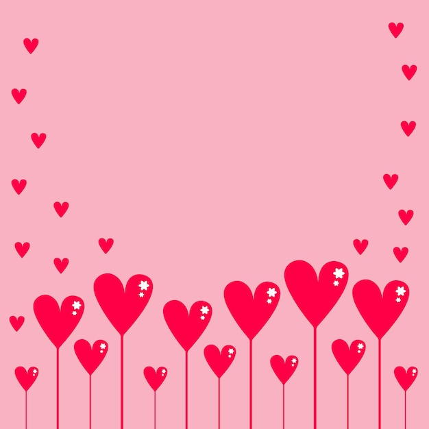 Corazones decorativos rojos pegados sobre fondo rosa con espacio de copia Feliz celebración del Día de San Valentín