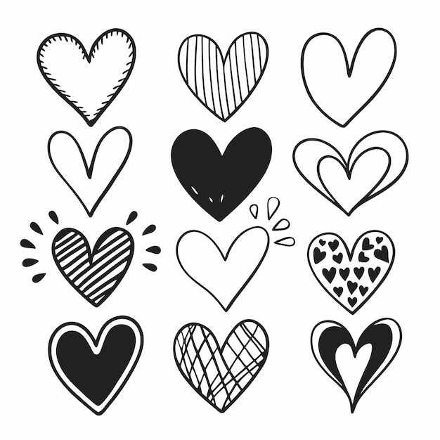 Corazones dibujados a mano colección de íconos de amor ilustraciones de garabateo