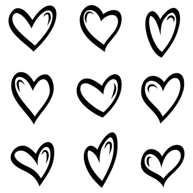 Vector corazones dibujados a mano corazones de amor ilustración vectorial