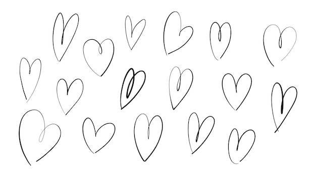 Corazones dibujados a mano con líneas garabateadas