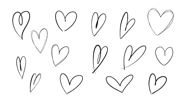Corazones dibujados a mano con líneas garabateadas