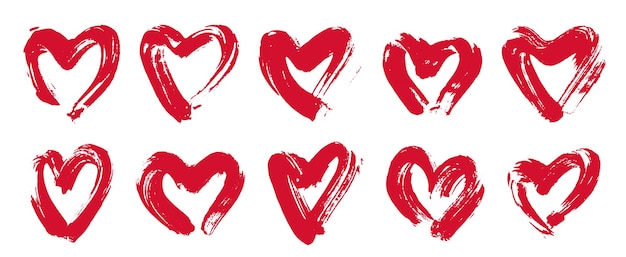 Corazones dibujados a mano logotipos o íconos vectoriales conjuntos boceto dibujos gráficos elementos de diseño pincelados corazones pintados colección de símbolos