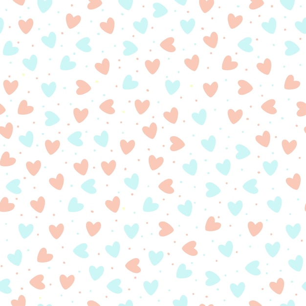 Corazones dibujados a mano repetidos sobre fondo blanco. Lindo patrón sin costuras. Impresión romántica sin fin. Ilustración vectorial. EPS10
