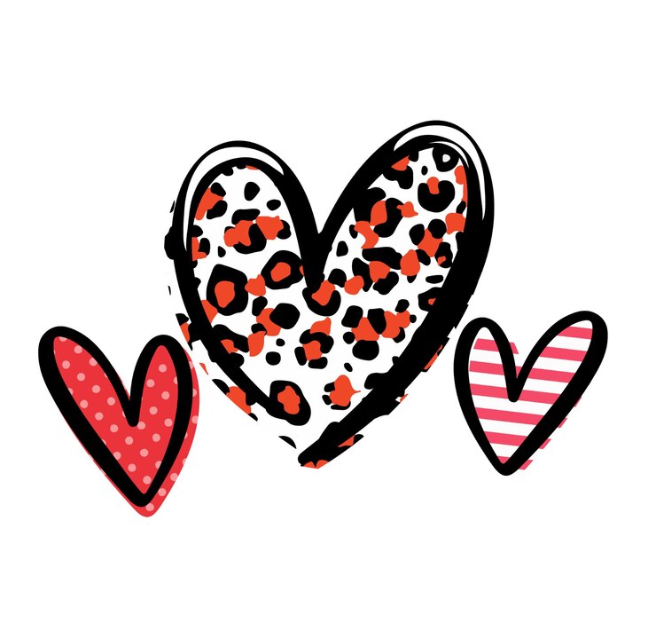 Corazones con diferentes patrones de impresión de leopardo corazón rayas corazón polca punto corazón