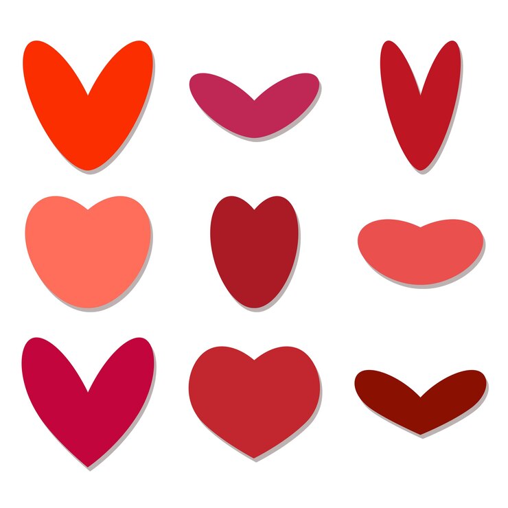Vector corazones en diferentes tonos de rojo
