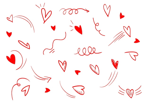 Corazones Doodle en el conjunto estilo dibujado a mano símbolo de amor ilustración vectorial