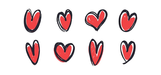 corazones garabateados dibujados a mano ilustraciones amor