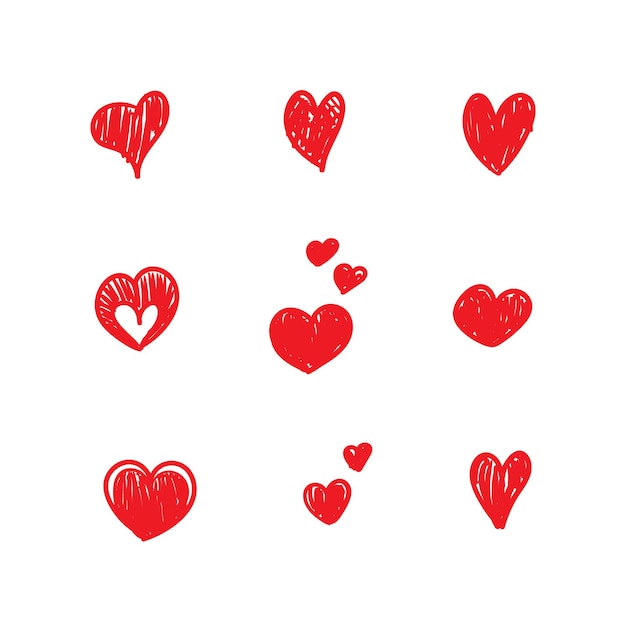 Corazones de garabatos dibujados a mano. colección de corazón de doodle dibujado a mano aislado sobre fondo blanco