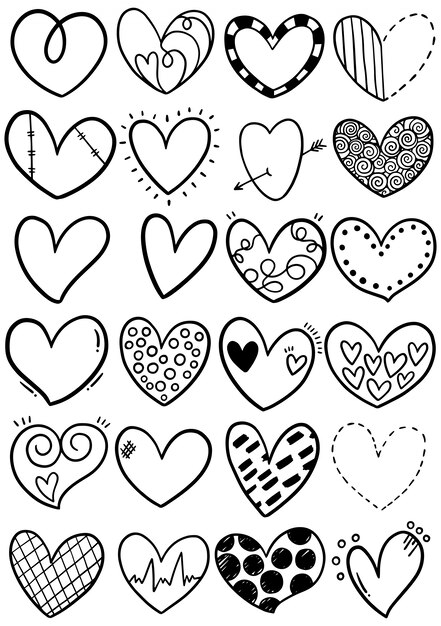 Corazones de garabatos dibujados a mano