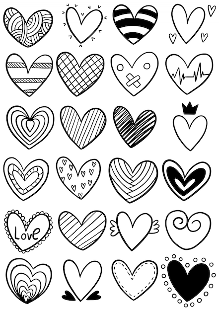 Corazones de garabatos dibujados a mano