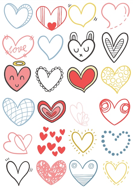 Corazones de garabatos dibujados a mano