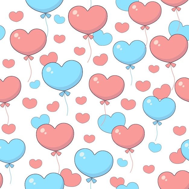 Los corazones y globos de colores crean un patrón alegre perfecto para celebraciones y decoraciones