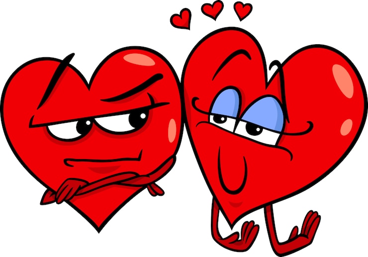 Vector corazones en la ilustración de dibujos animados de amor