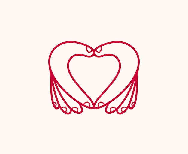 Corazones con logotipo o icono de vector de manos, signo de dedos de la mano del corazón, manos dando amor, mostrando amor, cuidado y apoyo, protección o concepto de relación.