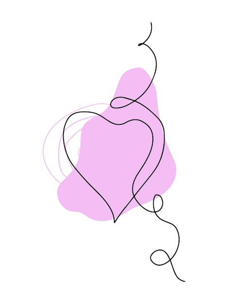Corazones con manchas rosadas abstractas Arte de línea un trazo línea continua Tarjeta postal felicitación de San Valentín Día de San Valentino Vector