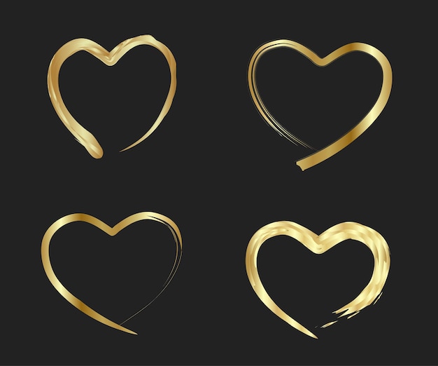 Corazones de oro Corazones dibujados a mano Pinceles de corazón pintados a mano Forma de corazón Símbolo de amor Día de San Valentín