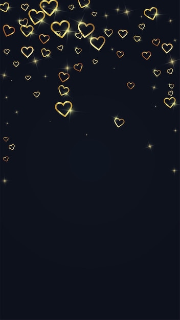 Vector corazones de oro esparcidos sobre un fondo negro