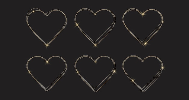 Vector corazones de oro de lujo elementos del día de san valentín contorno delgado