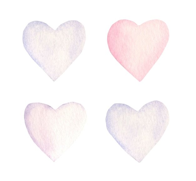 Vector corazones pastel acuarela.