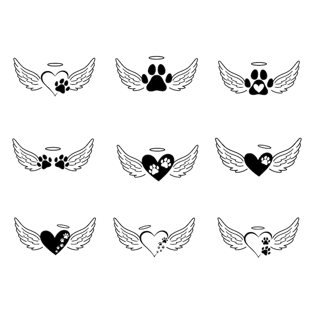 Corazones con patas de perros y gatos Pata con alas Perros de amor Monumento a perros y gatos