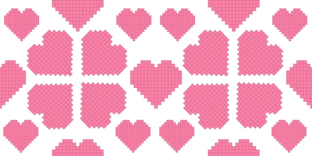 Corazones de píxeles para el día de San Valentín de patrones sin fisuras Ilustración vectorial Corazones de píxeles