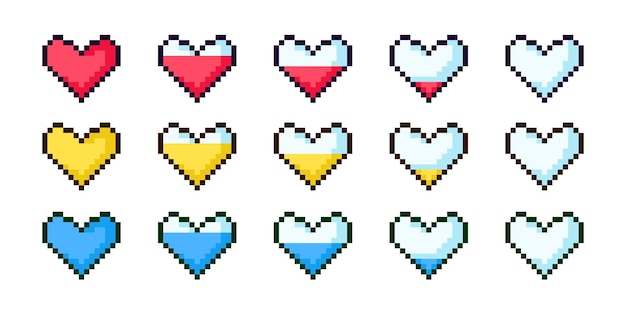 Corazones de píxeles, nivel de vida de píxeles, barras de progreso del juego.