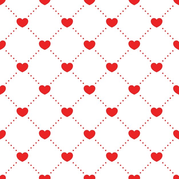 Corazones y puntos rojos sobre fondo blanco Patrón sin costuras vectorial