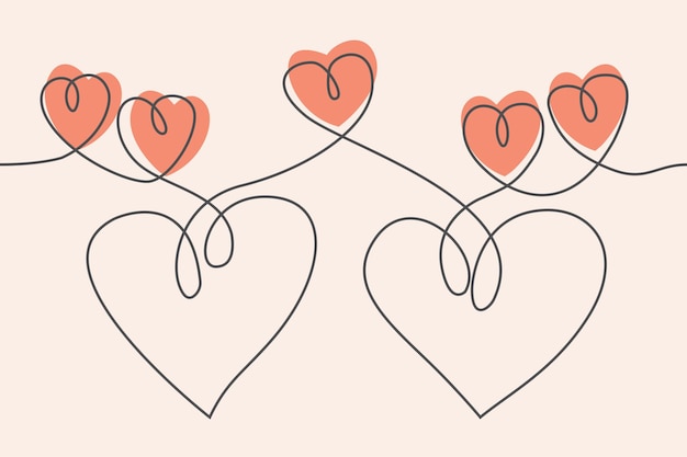 Corazones que dibujan una línea continua