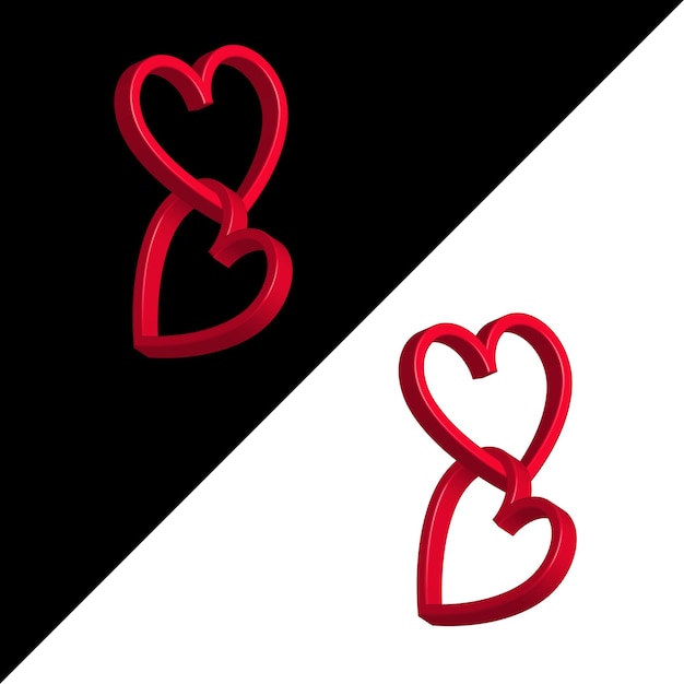 Corazones rojos 3D en forma de anillos entrelazados Símbolo de amor y fidelidad en una boda o ilustración vectorial del Día de San Valentín
