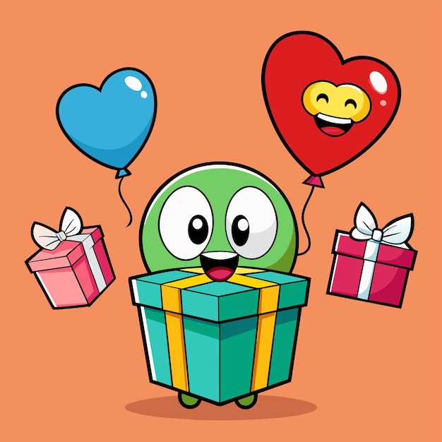 Vector corazones rojos con cajas de regalo para el día de san valentín adhesivo dibujado a mano icono concepto ilustración aislada