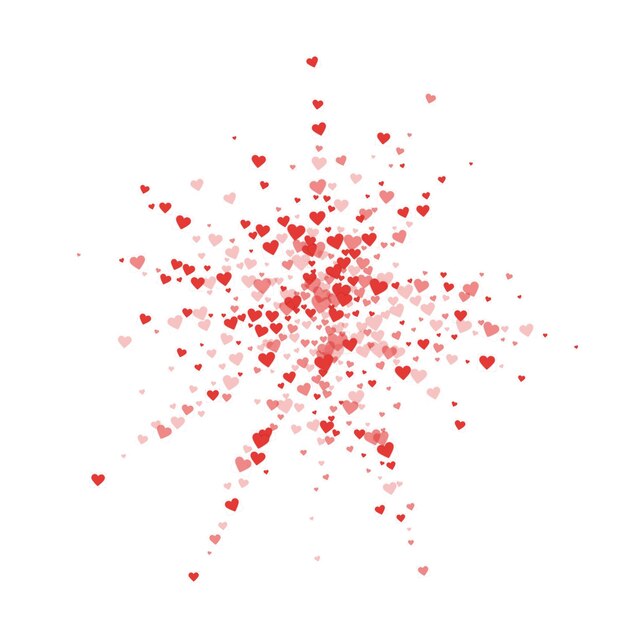 Corazones rojos esparcidos sobre un fondo blanco