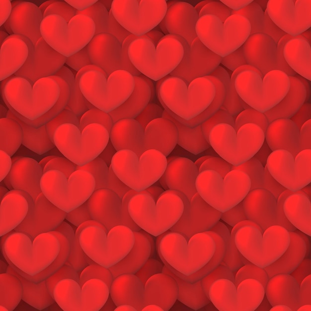 Corazones rojos en fondo negro Textura de corazones Patrón sin costuras