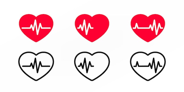 Corazones rojos con ilustración de icono de signo de latido de pulso